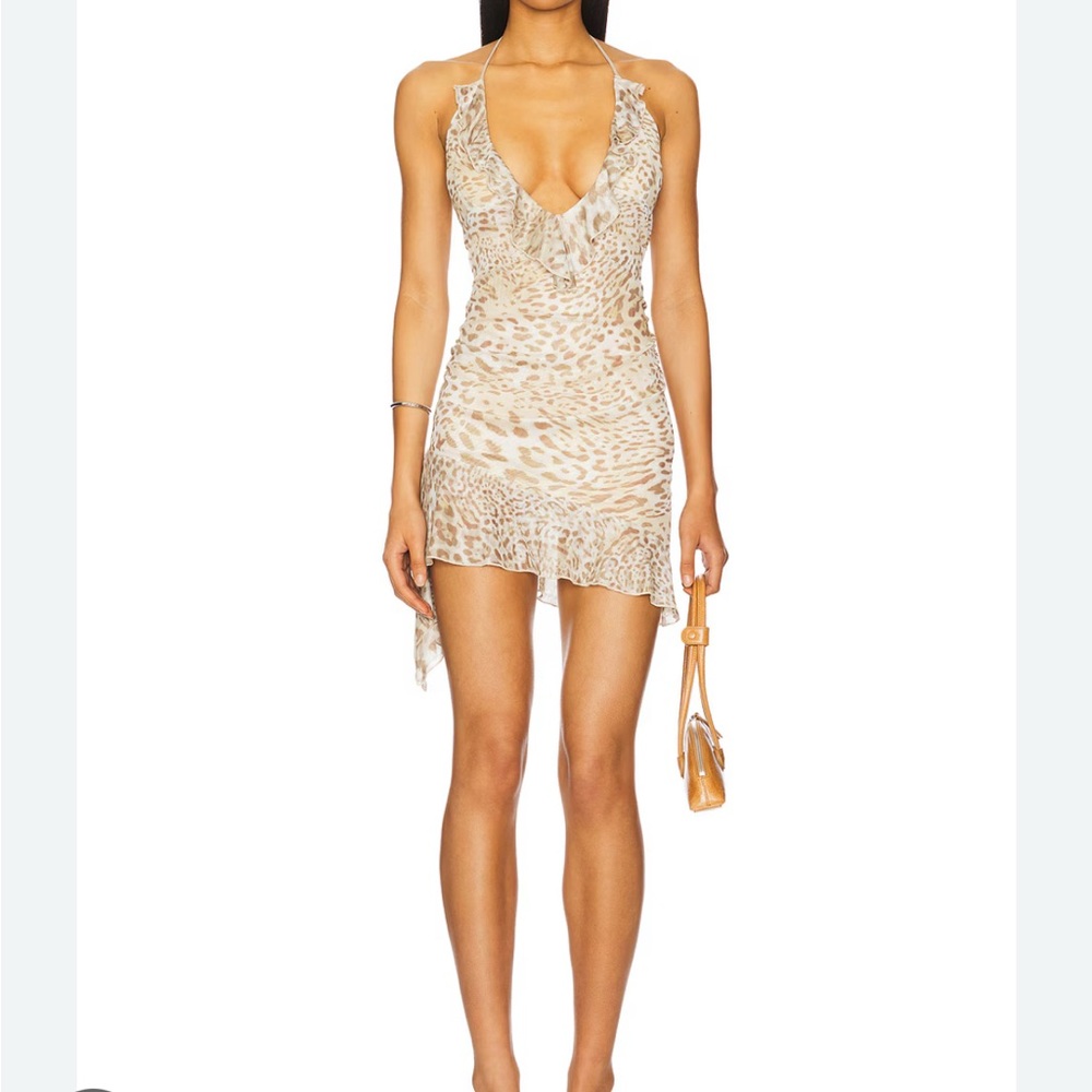 I.AM.GIA Cream Tan Bodycon Mini Dress Plunge Neckline